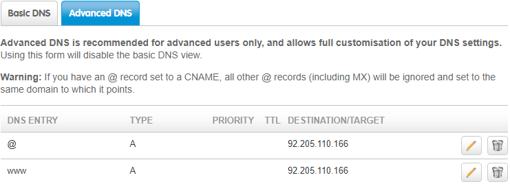 DNS Settings on 123-reg.co.uk
