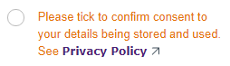 GDPR Tick box and Policy text link